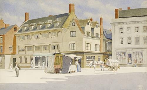 Artwork by Joseph Edward Southall, Banbury Market Place, Made of Pencil and watercolour