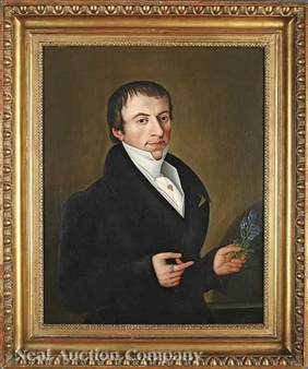 2 works: "Gentleman Holding a Botanical Specimen" and "The Lady with an Elaborate Coiffure, Bedecked with Jewelry" - Jozef Tominc