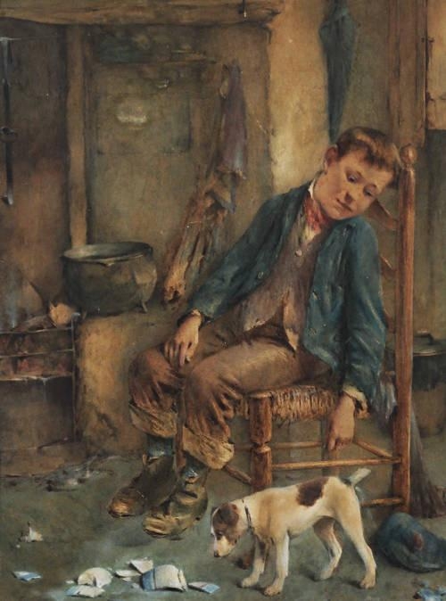 Henry Benjamin Roberts | 'Realization', a young boy and puppy seated by ...