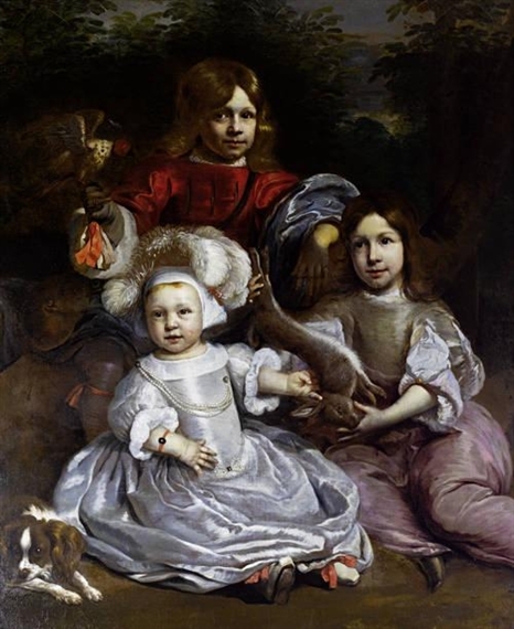 Portrait of a young boy with a falcon by Jan de Baen, 1683