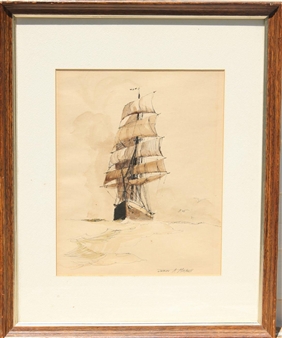 Drawing of a full-rigged ship - James Mitchell
