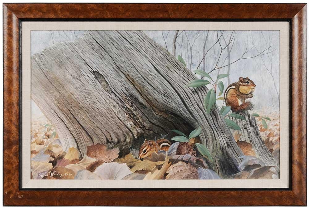 Bob Henley | Two Chipmunks on a Stump (1989) | MutualArt