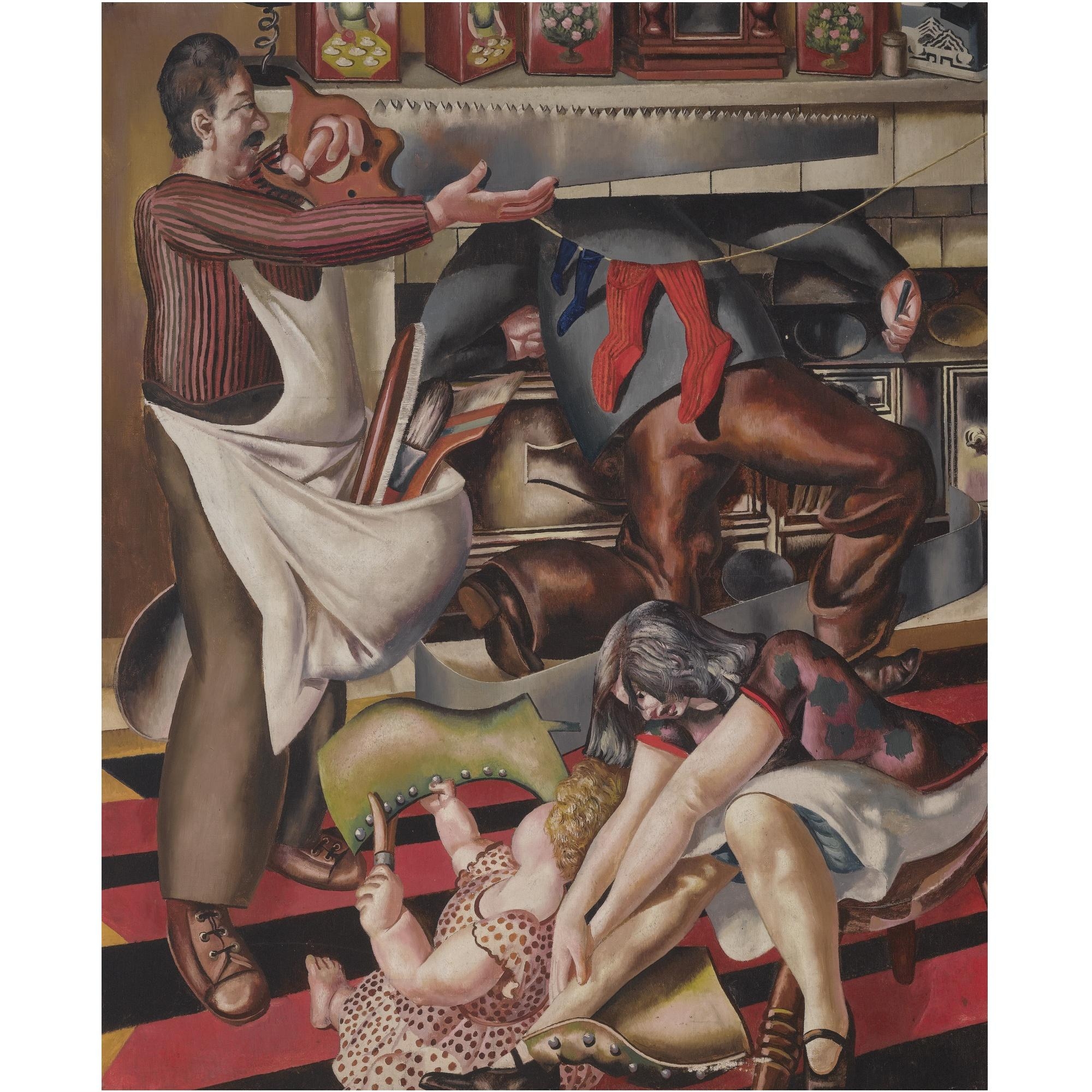 Artwork by Stanley Spencer, Workmen in the House, Made of oil on canvas