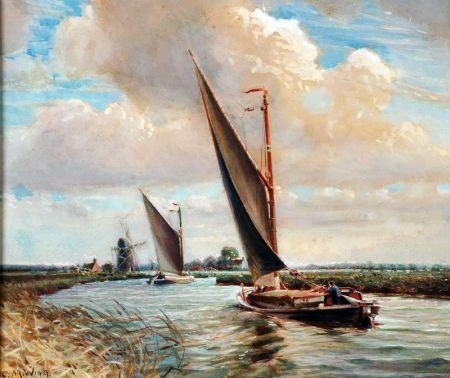 Artwork by Charles Mayes Wigg, Wherries on the Norfolk Broads, Made of Watercolour
