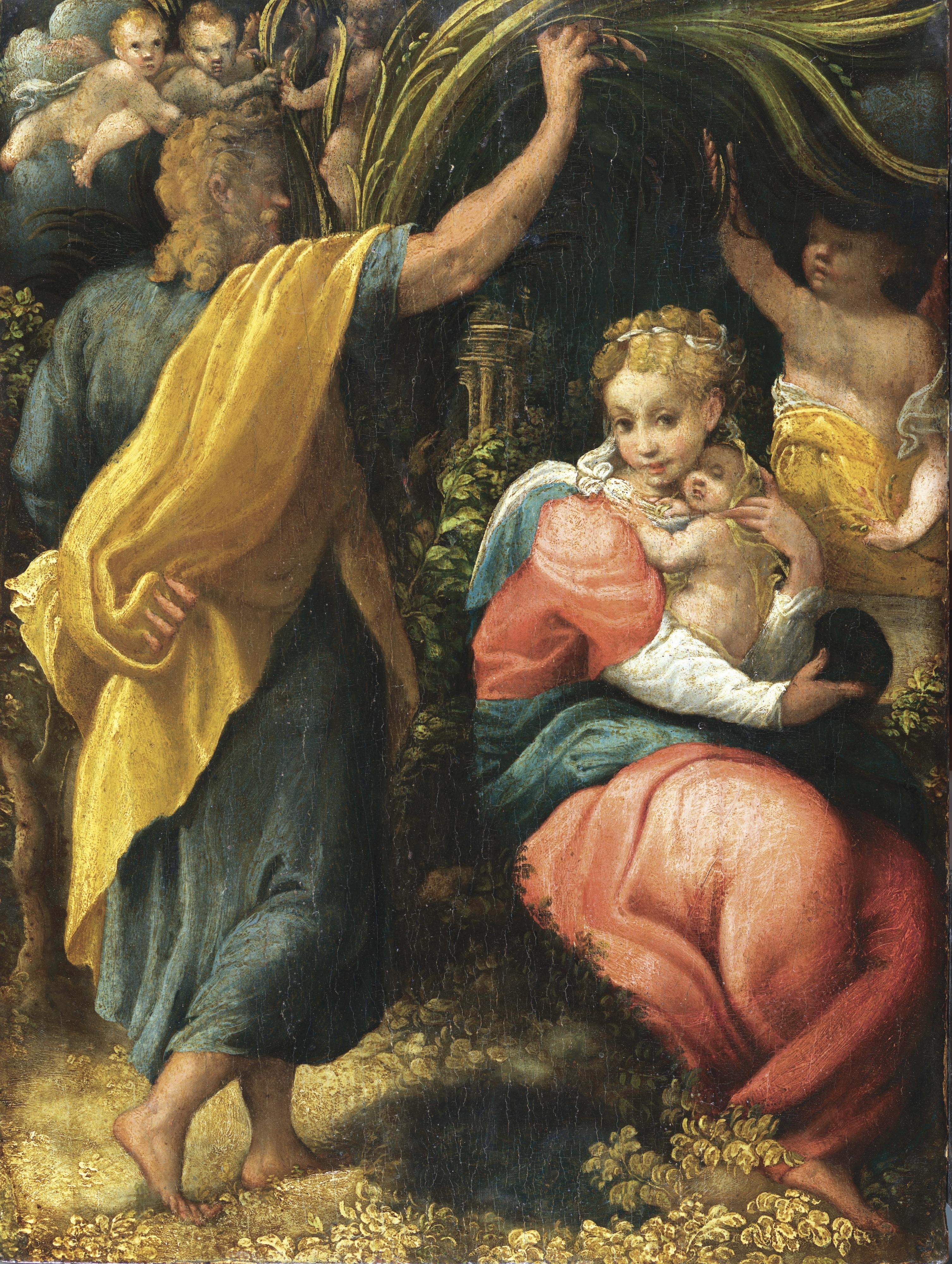 Artwork by Pomponio Allegri, The rest on the flight to Egypt, Made of oil on panel