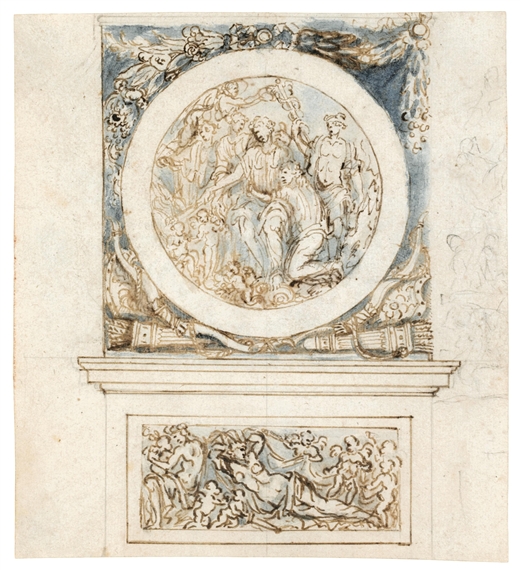 Design for a monument, with further studies on the verso by Abraham van Diepenbeeck