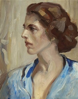 Portrait of a lady in blue - Myron Chester Nutting