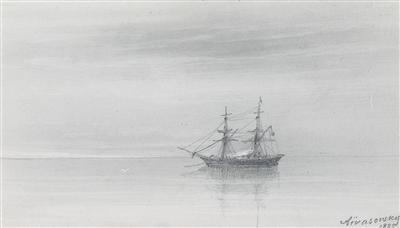 Ship with Gathered Sails at Daybreak by Ivan Aivazovsky, 1885