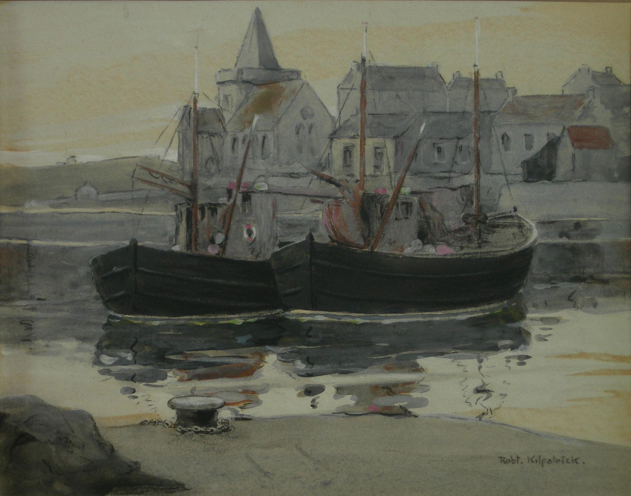 Artwork by Robert Kilpatrick, FISHING BOATS IN ST MONANS, Made of watercolour with body colour
