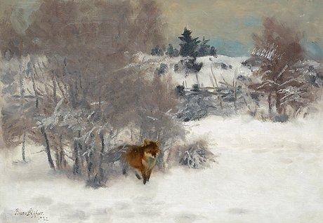 Fox in winter landscape by Bruno Liljefors, 1932