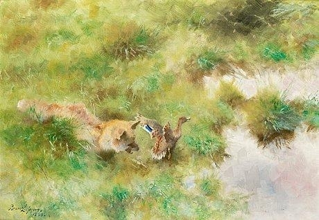 Fox and mallard by Bruno Liljefors, 1938