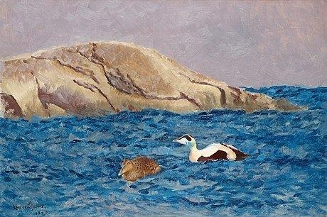 Eiders by an islet by Bruno Liljefors, 1920
