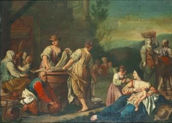 Artwork by Stefano Ghirardini, Samling vid brunnen, Made of Oil on relined canvas