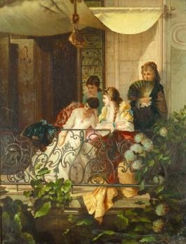 Alfred Stevens | Jeunes Femmes sur un balcon | MutualArt