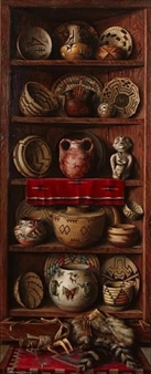 Shelves of Indian baskets and artifacts - Frederick John Behre