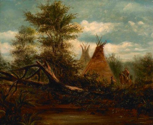 Artwork by John Mix Stanley, Assinboine Encampment, Made of Oil on board