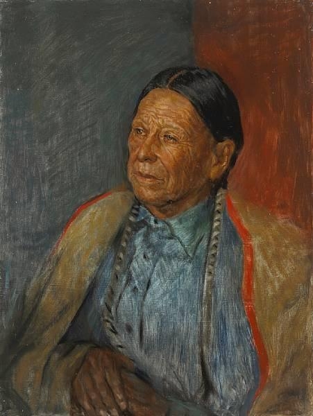 Artwork by Charles Winstanley Thwaites, 2 works: Portraits of Indian men, Made of oil on masonite