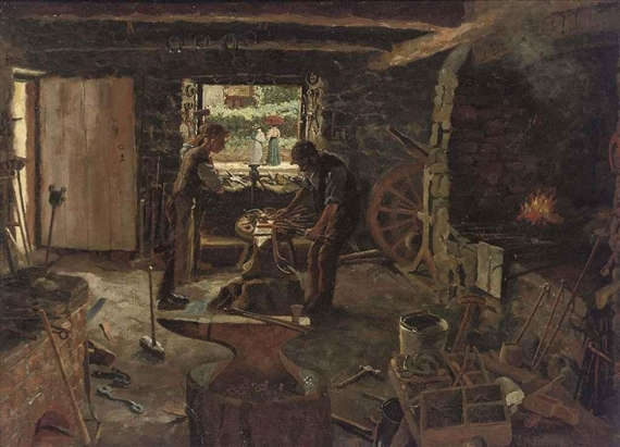 J.M. Stanforth | The smithy's workshop (Circa 1898) | MutualArt
