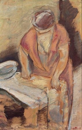A girl working by Leopold Gottlieb