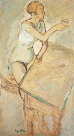 Woman holding a glass by Leopold Gottlieb