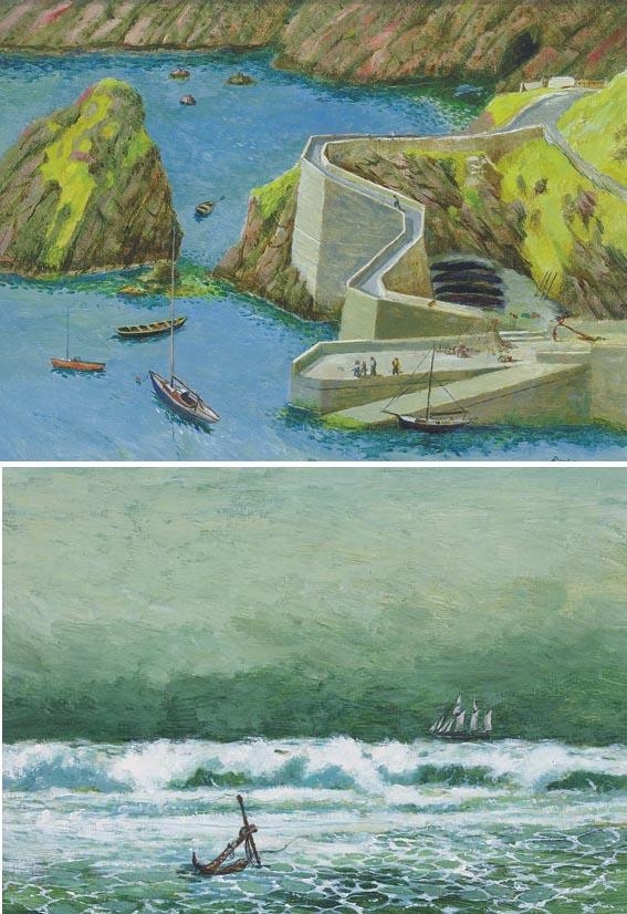 Artwork by Joan Ryan, 2 works: THE LOST ANCHOR and THE LANDING PLACE, DUNQUIN, DINGLE, COUNTY KERRY, Made of acrylic on board