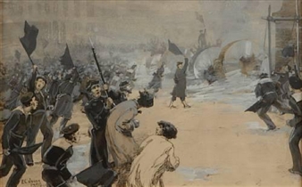 2 Works: North African Musicians; Francis Coates Jones, Parisian Battle Scenes - Frank Eastman Jones