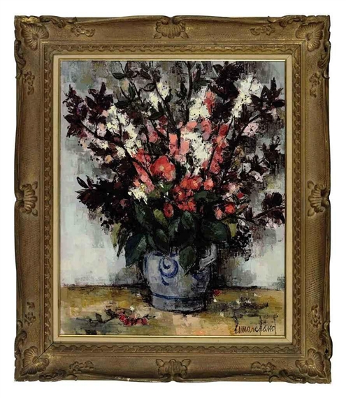 Still life with flowers in a stoneware vase by Pierre Lemarchand