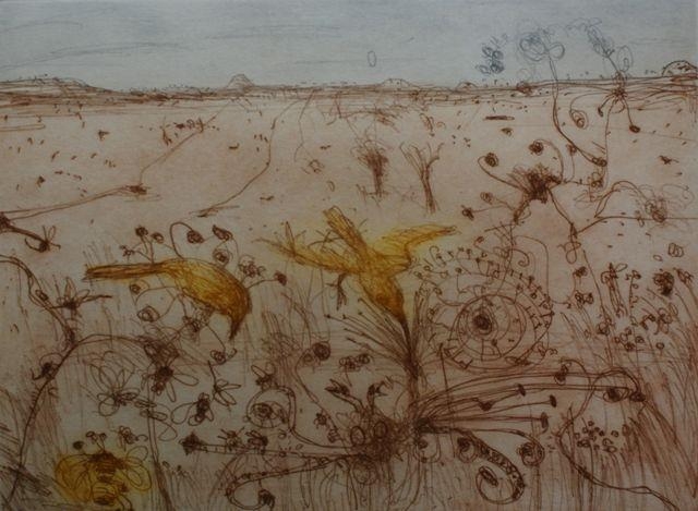 Artwork by John Olsen, Honeyeaters & Grevilleas, Made of etching