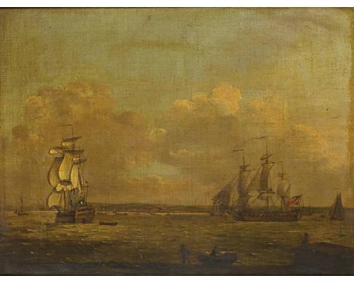 Ships of the fleet in the Hamoaze, with a view of Dock across the water by Francis Swaine