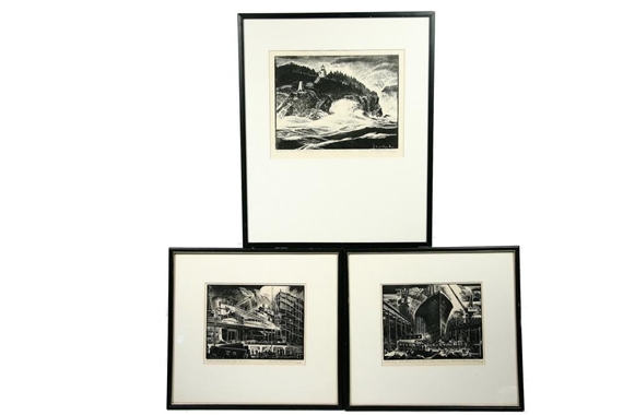 Three works: Maine Coast Woodblock Prints