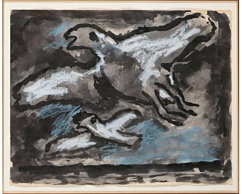 Artwork by Josef Herman, Seagulls in flight, Made of pencil, watercolour and gou