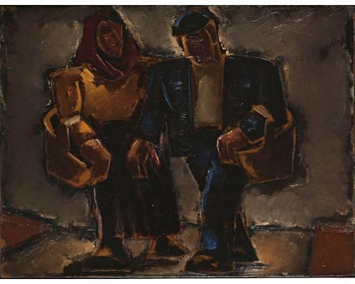 Artwork by Josef Herman, Man and woman on the road, Made of oil on canvas