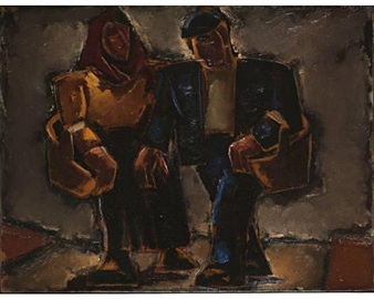 Man and woman on the road - Josef Herman
