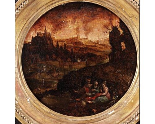 The destruction of Sodom and Gomorrah with Lot and his Daughters in the foreground by Marten van Valckenborch