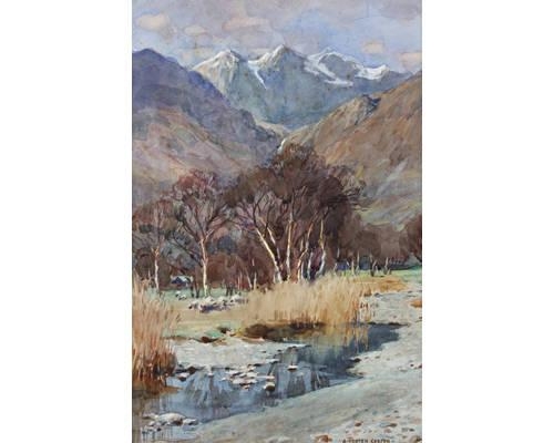 A quiet stream, mountains beyond by Alfred Heaton Cooper