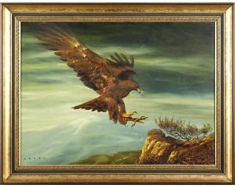 Eagle approaching a rocky outcrop - David Crane