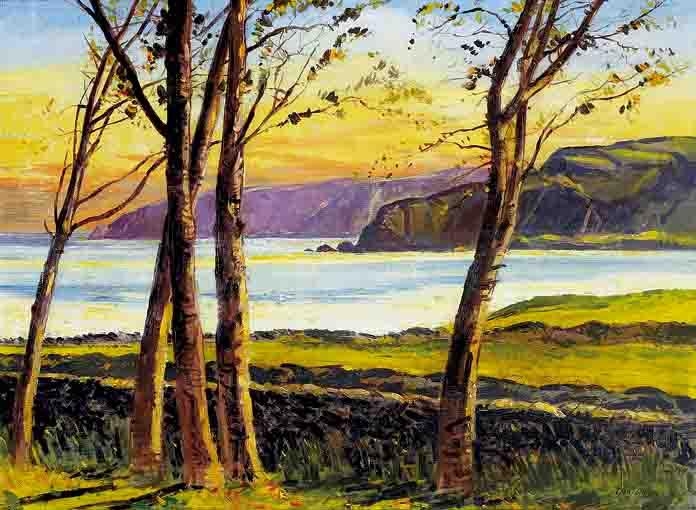 Artwork by Theodore James Gracey, CUSHENDUN BAY FROM THE ROAD DOWN TO MOIRA O'NEILL'S HOUSE AND JOHN O'ROCKS COTTAGE, Made of oil on canvas