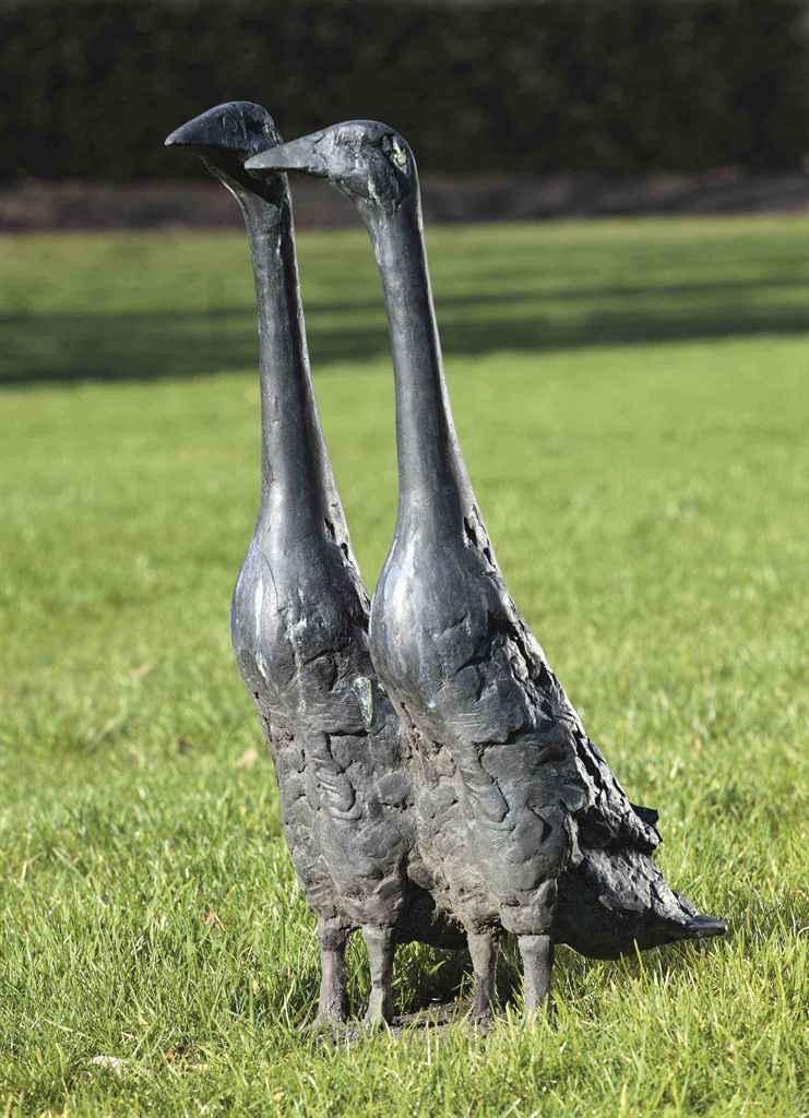 Artwork by Coba Koster, Runner ducks, Made of bronze with a black patina