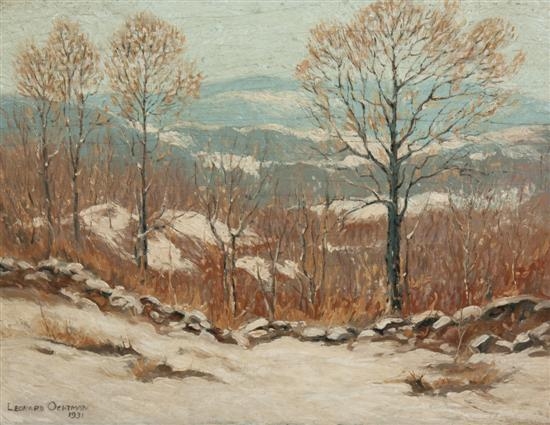 A Snowy Hillside by Leonard Ochtman, 1931