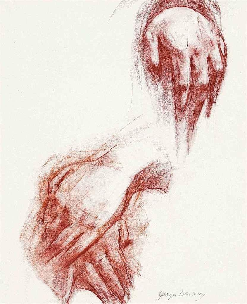 Artwork by George Dawnay, Hand studies, Made of red chalk