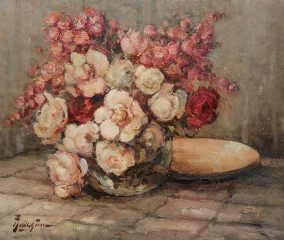 Still life with flowers and bowl by Andre Mahieu