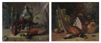2 works: Still life with pheasant and fruit - J. Roosbroeckx