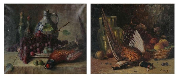 2 works: Still life with pheasant and fruit - J. Roosbroeckx