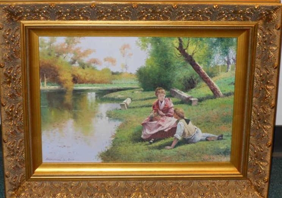 Figures beside a river