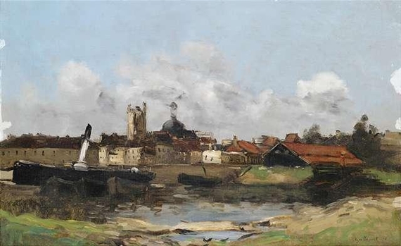 A harbour in Northern France by Jean Baptiste Antoine Guillemet