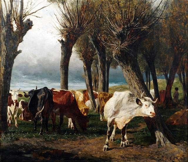 Artwork by Carl Rudolf Huber, Cattle herd under pollarded willows, Made of Oil on canvas
