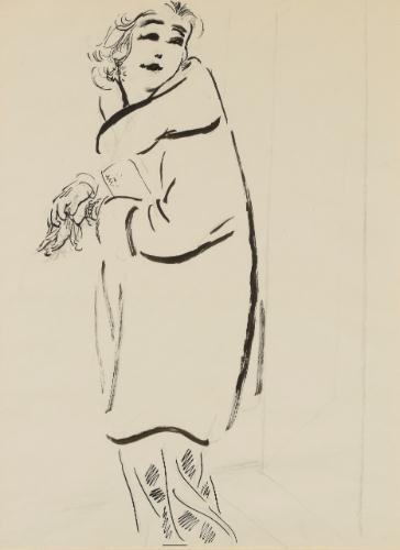 Artwork by George Grosz, Woman in an Evening Gown, Made of India ink and ink wash on paper