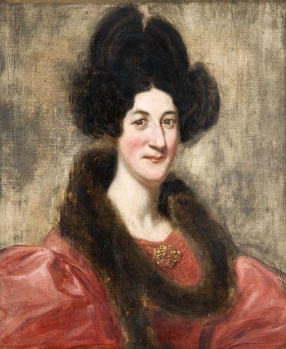 Portrait de femme à la robe rouge et au col de fourrure by Roman School, 19th Century, circa 1830