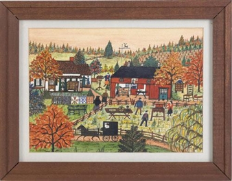 Depicting an autumn Amish auction scene - Hattie K. Brunner