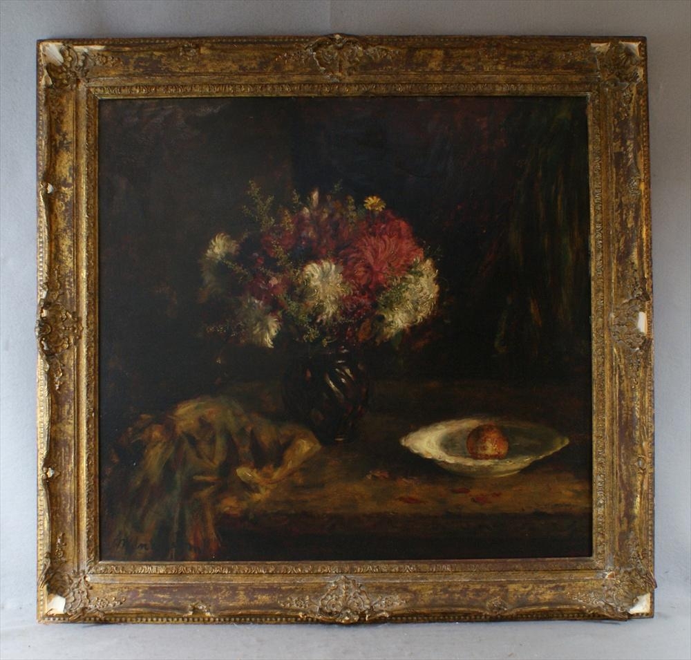 Artwork by Mihaly Munkacsy, Table top still life with red and white flowers, Made of Oil on canvas